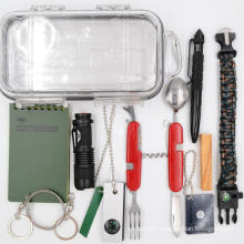 2020 New 12 in 1 Waterproof Survival gear Kit, Thick Transparent box Professional Camping Signal Mirror Fire Starter Fatwood